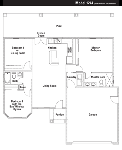 Model 1244 Floor Plan Bay Window Option